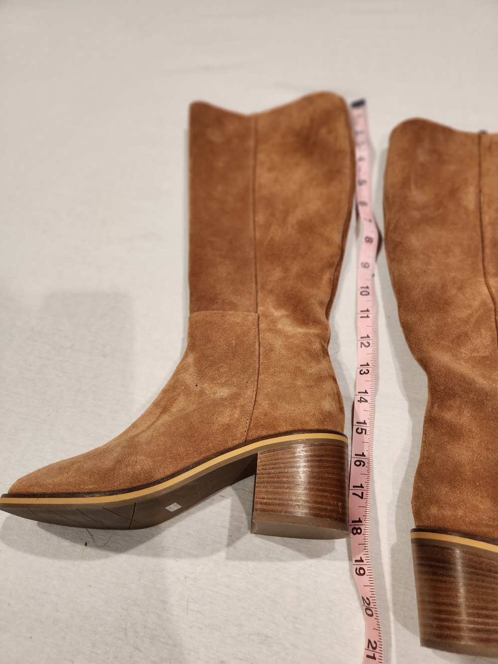 Aquatalia Tall All-Weather Suede Mid-Heel Boots in Tan - Picture 3 of 5
